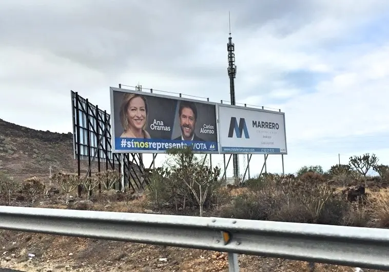 Publicidad electoral Carlos Alonso y Ana Oramas, CC, en valla ilegal (10_Fotor