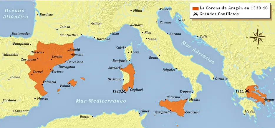 Reino de Arag&oacute;n en 1330 dC