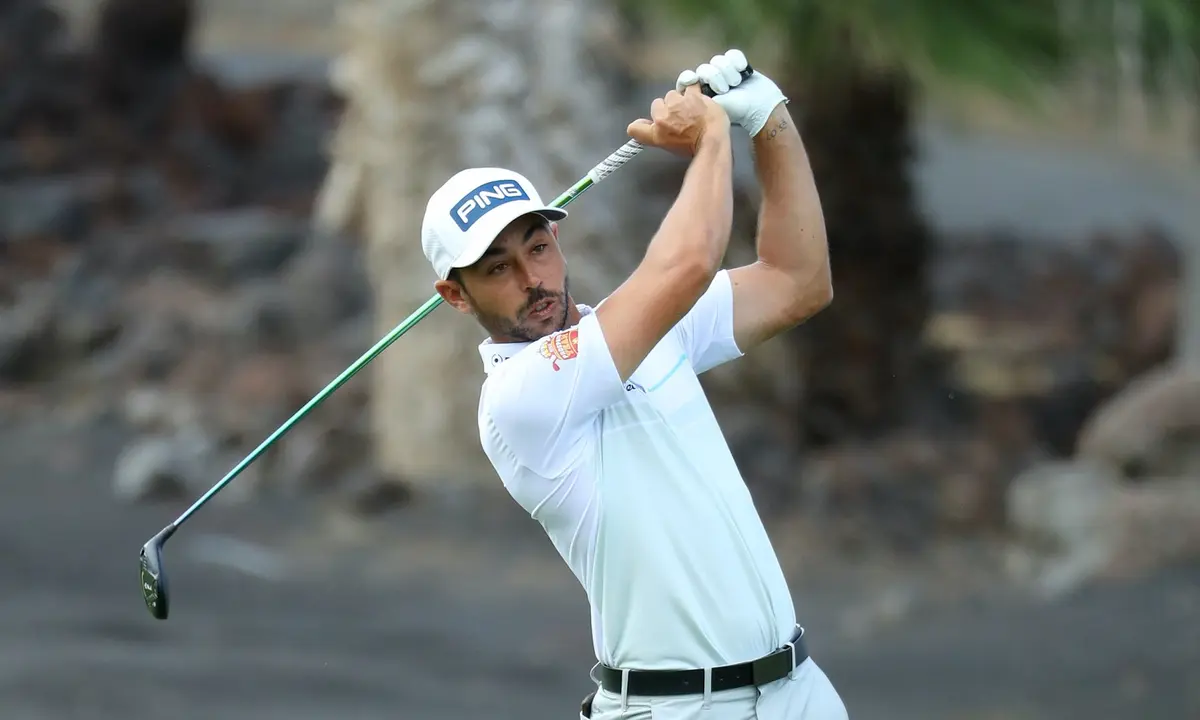 TENERIFE, SPAIN - MAY 01: Sebastian Garcia Rodriguez of Spain plays his second shot on the first hole during Day Three of the Tenerife Open at Golf Costa Adeje on May 01, 2021 in Tenerife, Spain. (Photo by Warren Little/Getty Images)