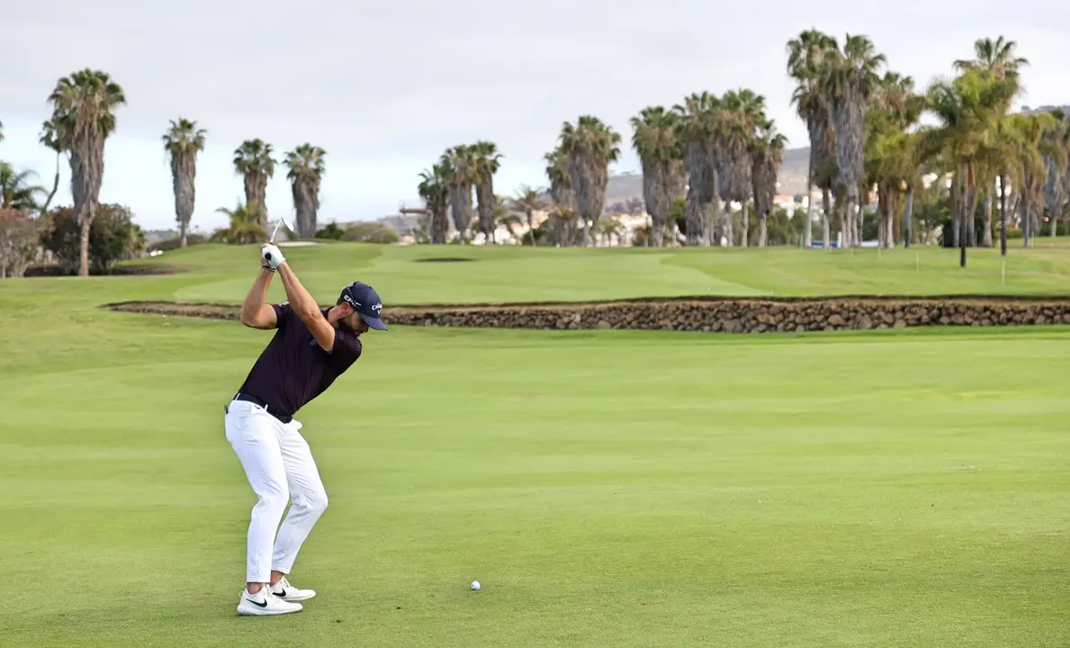 TENERIFE, SPAIN - MAY 05:  Adri Arnaus of Spain in action during a practice day prior to the Canary Islands Championship at Golf Costa Adeje on May 05, 2021 in Tenerife, Spain. (Photo by Andrew Redington/Getty Images)