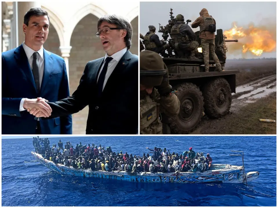Collage S&aacute;nchez, Puigdemont, Ucrania, Cayuco