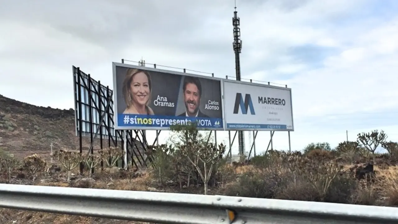 Publicidad electoral Carlos Alonso y Ana Oramas, CC, en valla ilegal (10_Fotor