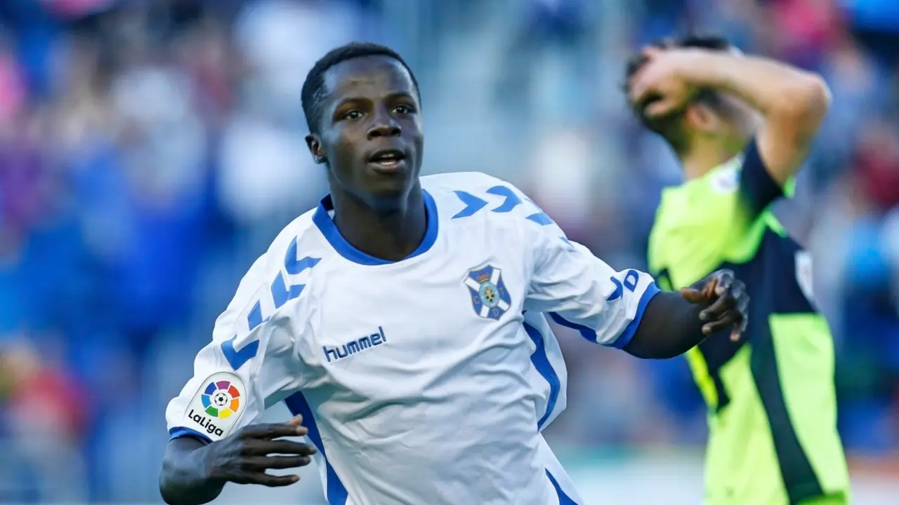 ESTADIO HELIODORO RODRIGUEZ LOPEZ. PARTIDO TENERIFE-ELCHE.
EN LA IMAGEN, AMATH CELEBRA SU SEGUNDO GOL.
/SANTIAGO FERRERO