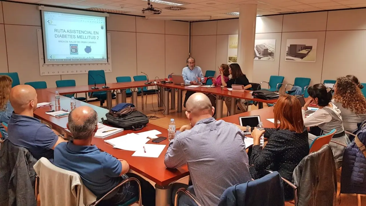 Imagen del grupo de trabajo sobre Rutas Asistenciales durante una de las reuniones_Fotor