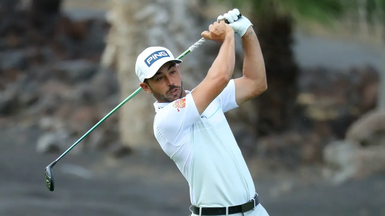 TENERIFE, SPAIN - MAY 01: Sebastian Garcia Rodriguez of Spain plays his second shot on the first hole during Day Three of the Tenerife Open at Golf Costa Adeje on May 01, 2021 in Tenerife, Spain. (Photo by Warren Little/Getty Images)