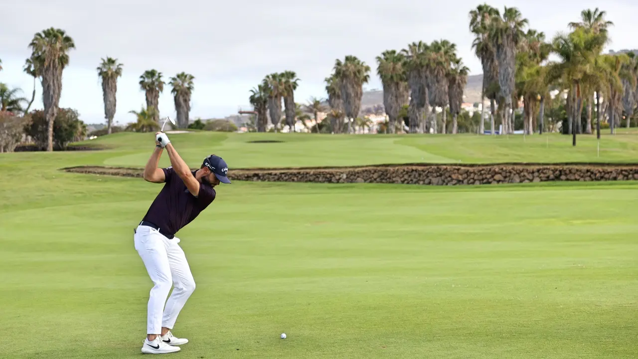 TENERIFE, SPAIN - MAY 05:  Adri Arnaus of Spain in action during a practice day prior to the Canary Islands Championship at Golf Costa Adeje on May 05, 2021 in Tenerife, Spain. (Photo by Andrew Redington/Getty Images)