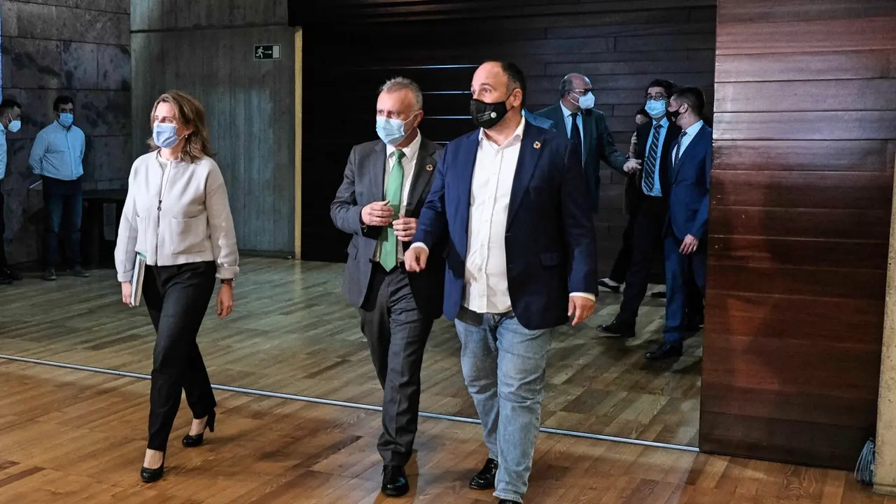 El presidente de Canarias y la ministra de Transici&oacute;n Ecol&oacute;gica y Reto Demogr&aacute;fico han presentado, junto al consejero Jos&eacute; Antonio Valbuena Alonso , a Cabildos y Ayuntamientos la #EstrategiadeEnerg&iacute;aSostenibledeCanarias.