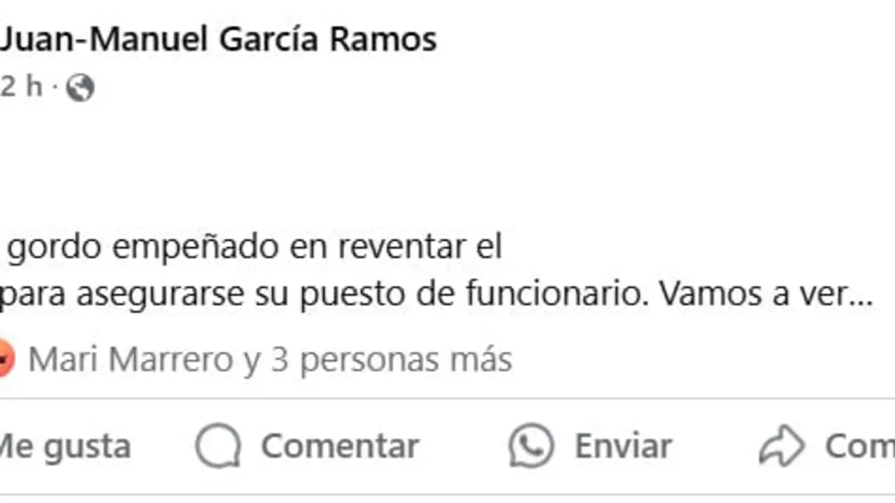 El post de Garc&iacute;a Ramos que poco despu&eacute;s borr&oacute;, dirigido a Nemesio P&eacute;rez, sin nombrarle