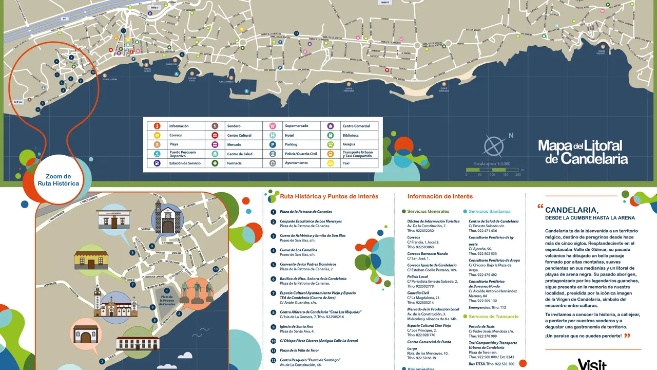 mapa dr&iacute;ptico de la zona tur&iacute;stica de Candelaria