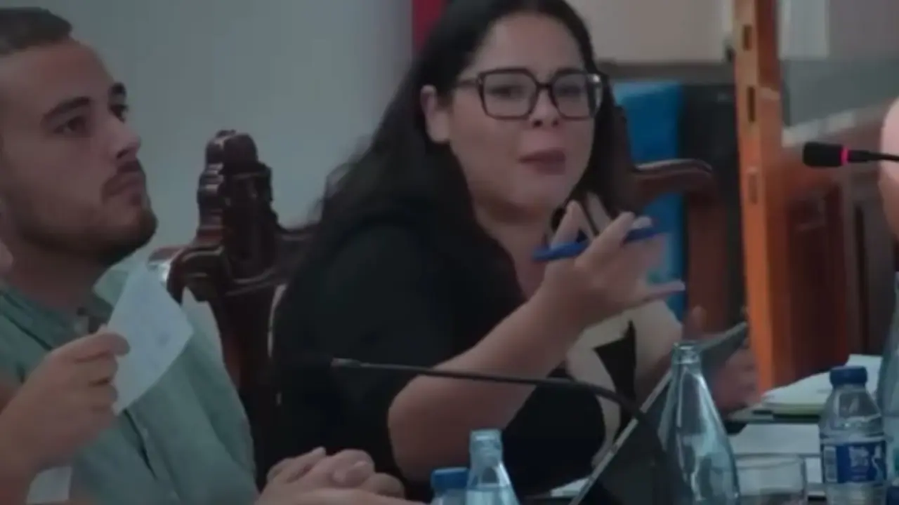 Desiree Santos, junto a su compa&ntilde;ero de Vox, Na&iacute;m Y&aacute;&ntilde;ez, durante su singular intervenci&oacute;n