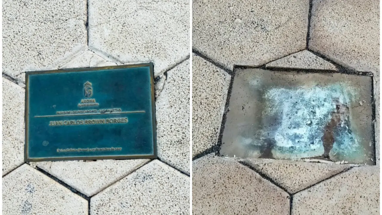 Placas arrancadas del paseo peatonal de Las Galletas
