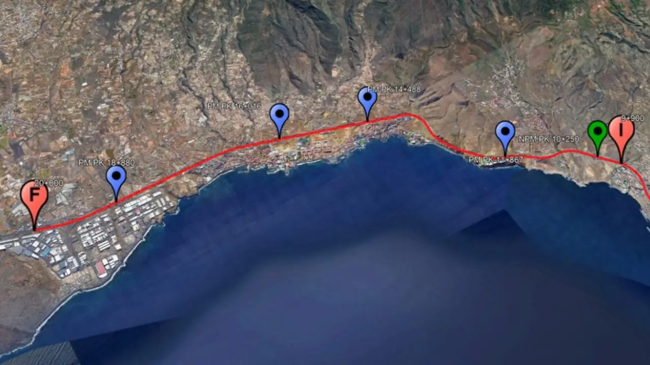 El mapa recoge los 18 kil&oacute;metros que ser&aacute;n rehabilitados en la TF-1