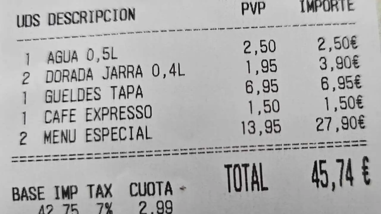 El ticket de la comida y bebidas
