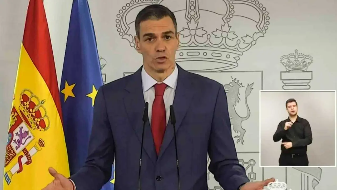 Pedro S&aacute;nchez, durante la comparecencia de 10 minutos, sin preguntas.