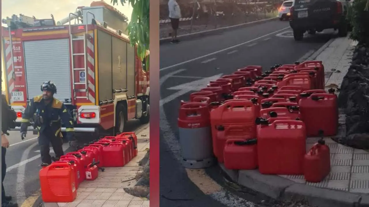 Los bomberos retiraron las decenas de garrafas de combustible