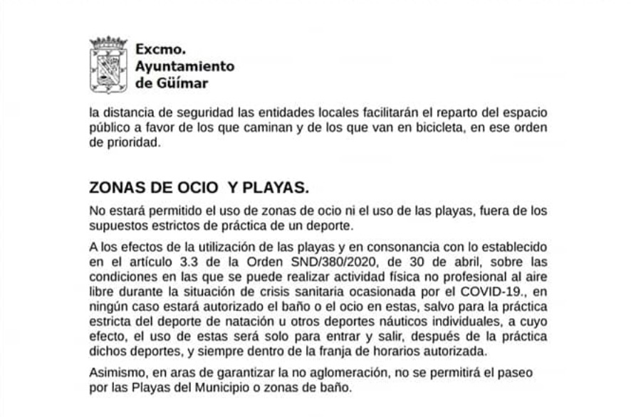 Ayuntamiento guimar autoriza deportes acuaticos y uso playas entrar y salir