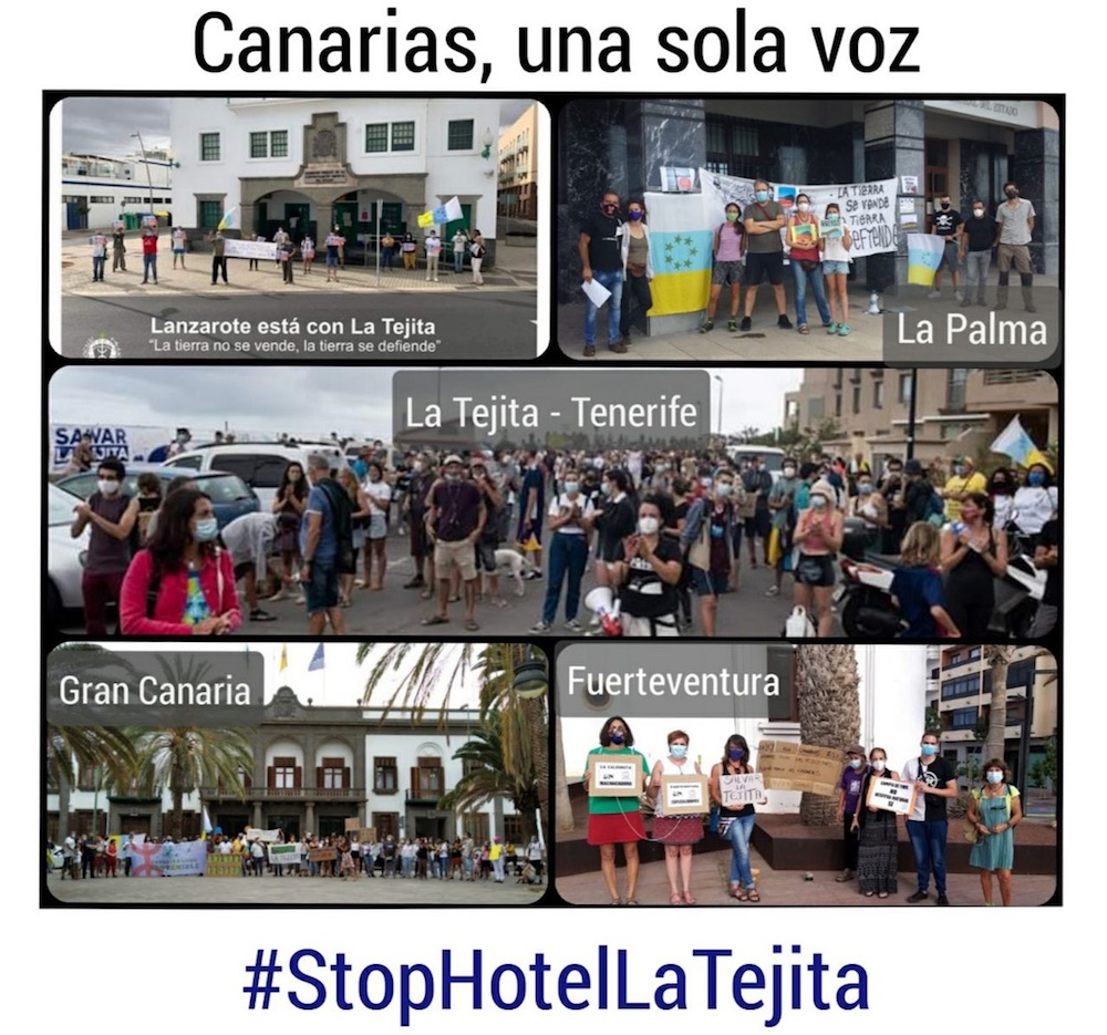 concentraciones en Canarias para apoyar #stophotellatejita y #salvarlatejita, 18 junio 2020