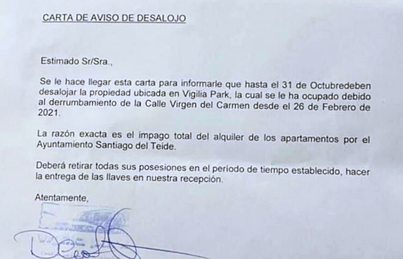 Carta desalojo